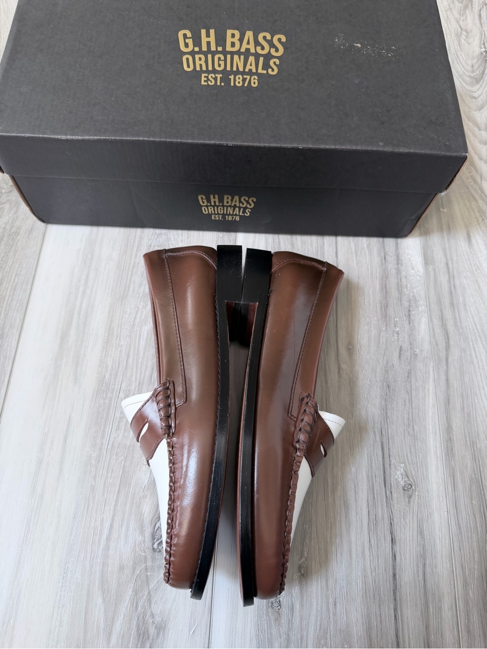 G.H. Bass Whitney Weejuns Brown White Leather Penny Loafers Women’s 7.5 - Picture 8 of 14